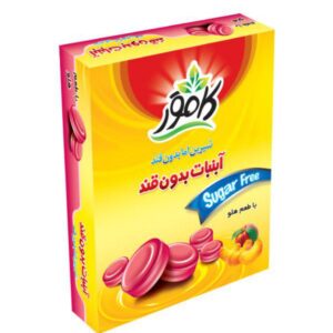 آبنبات بدون قند طعم هلو کامور یک آبنبات رژیمی و مناسب برای افراد دیابتی است که با شیرین‌کننده‌هایی مانند آسه سولفام و ایزومالت تهیه شده است. این آبنبات کم‌کالری است و برای کنترل قند خون و وزن مناسب می‌باشد.